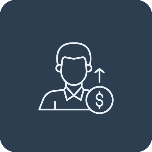 Person icon with upward arrow and dollar.